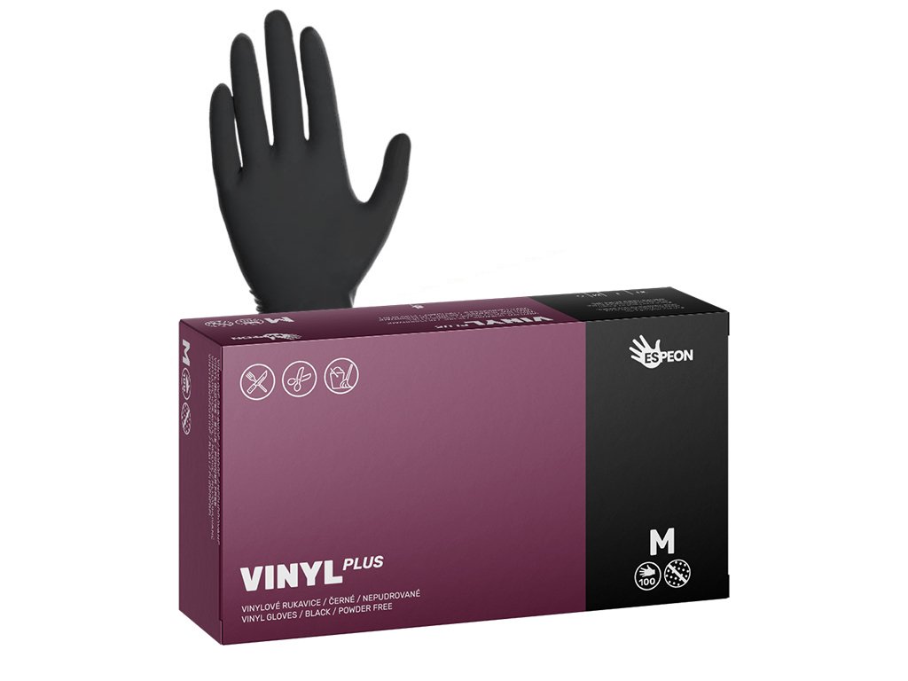 Vinylové rukavice VINYL PLUS 100 ks, nepudrované, černé, 5.0 g